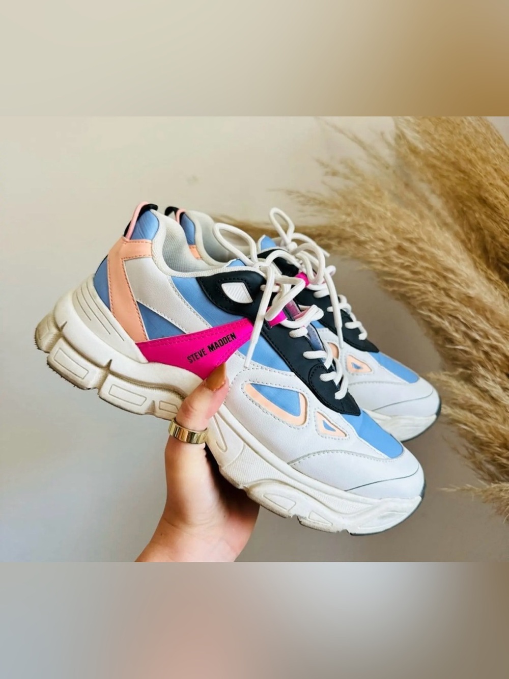 Steve Madden Multicolor Chunky Sneaker - White, Blue & Pink